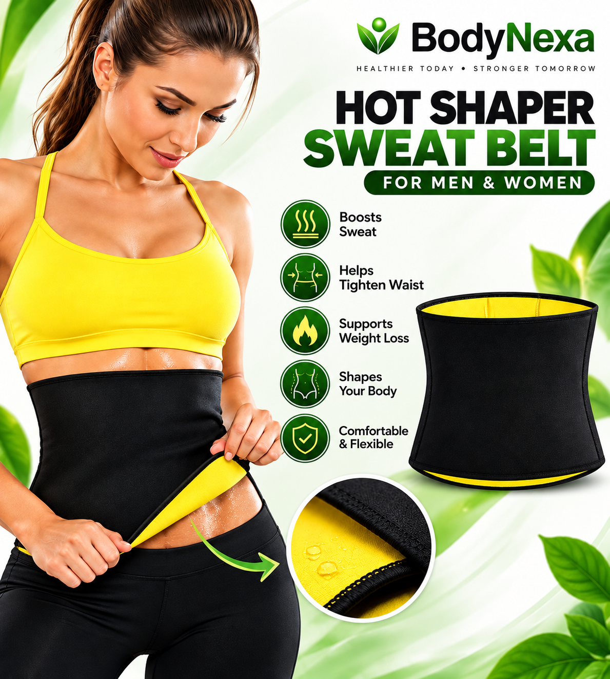 Hot Shaper Sweat Belt for Men & Women | BodyNexa Waist Trimmer & Body Shaper